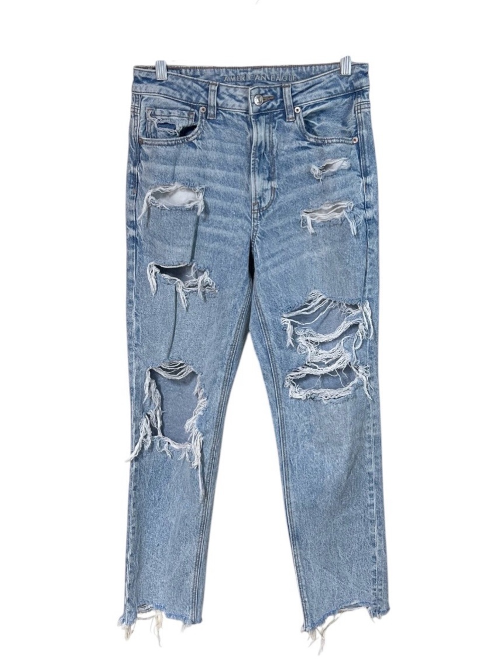 American Eagle Outfitters Light Wash High Rise Mom Jeans Distressed Size 6